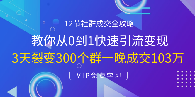 12节社群成交全攻略：从0到1快速引流变现，3天裂变300个群一晚成交103万-文强博客