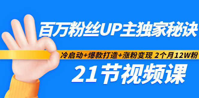 百万粉丝UP主独家秘诀：冷启动+爆款打造+涨粉变现2个月12W粉（21节视频课)-文强博客