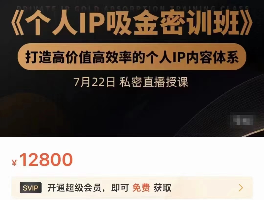 个人IP吸金密训班，打造高价值高效率的个人IP内容体系（价值12800元）-文强博客