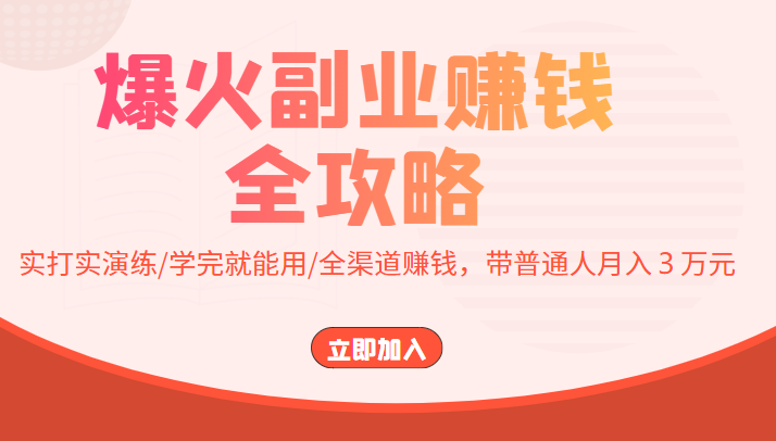 爆火副业赚钱全攻略：实打实演练/学完就能用/全渠道赚钱，带普通人月入３万元-文强博客