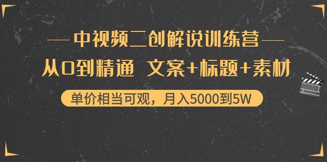 中视频二创解说训练营：从0到精通 文案+标题+素材、月入5000到5W-文强博客