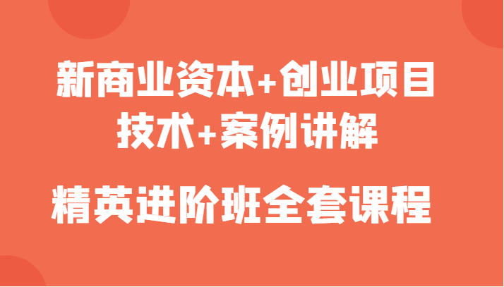 新商业资本+创业项目，技术+案例讲解，精英进阶班全套课程-文强博客