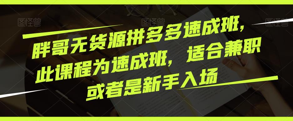 胖哥无货源拼多多速成班，此课程为速成班，适合兼职或者是新手入场-文强博客