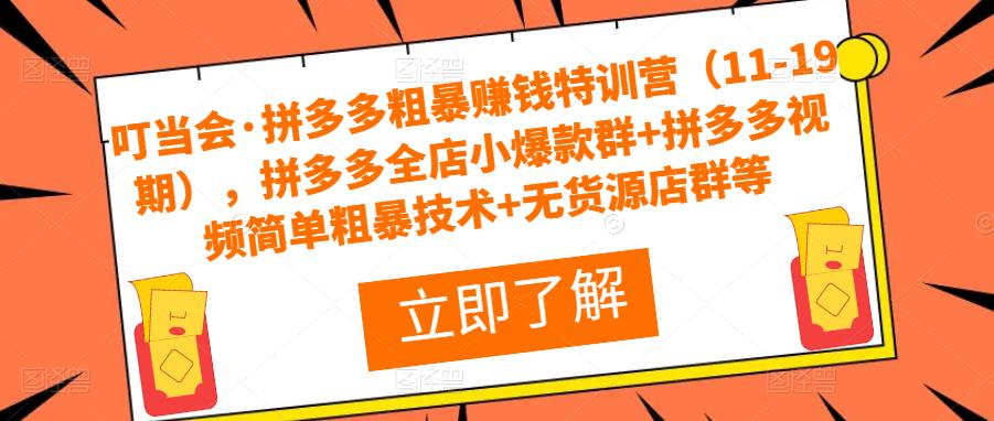 叮当会·拼多多粗暴赚钱特训营（11-19期），拼多多全店小爆款群+拼多多视频简单粗暴技术+无货源店群等-文强博客