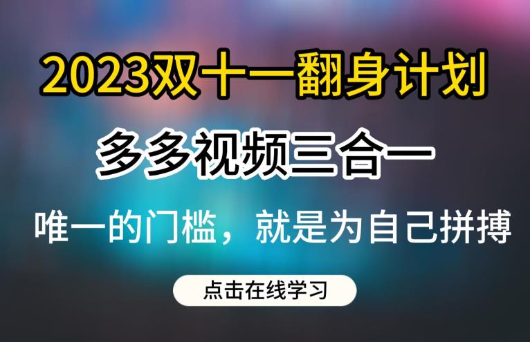 2023双十一翻身计划，多多视频带货三合一玩法教程【揭秘】-文强博客