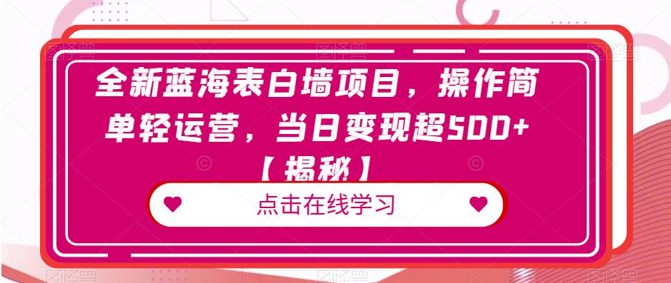 全新蓝海表白墙项目，操作简单轻运营，当日变现超500+【揭秘】-文强博客