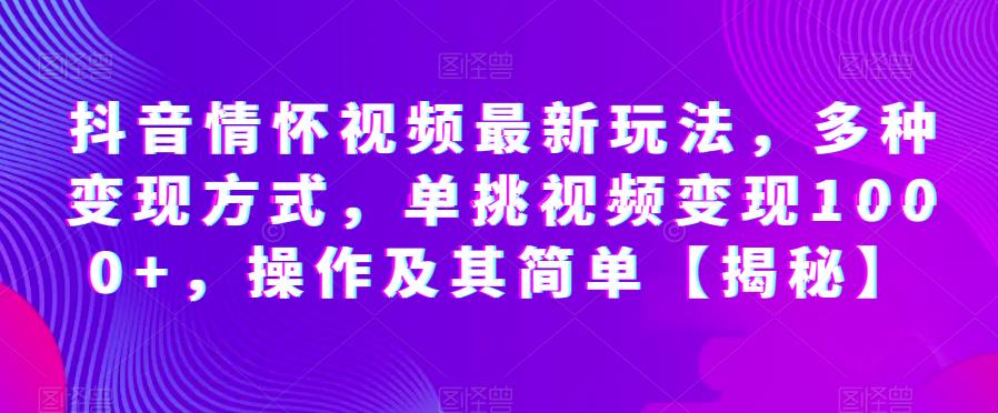 抖音情怀视频最新玩法，多种变现方式，单挑视频变现1000+，操作及其简单【揭秘】-文强博客