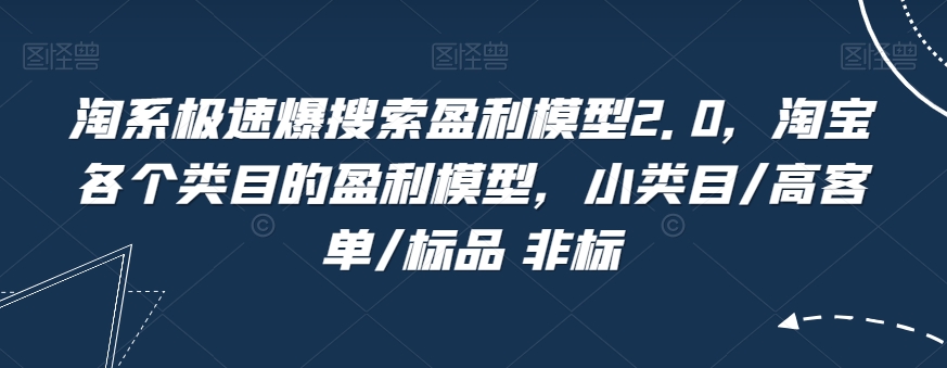 淘系极速爆搜索盈利模型2.0，淘宝各个类目的盈利模型，小类目/高客单/标品 非标-文强博客