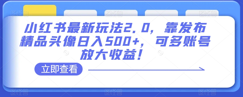 小红书最新玩法2.0，靠发布精品头像日入500+，可多账号放大收益！【揭秘】-文强博客