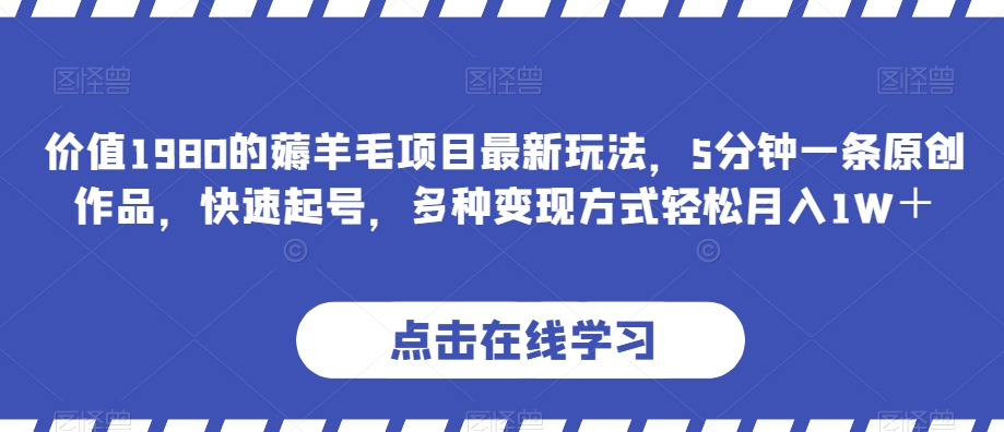 价值1980的薅羊毛项目最新玩法，5分钟一条原创作品，快速起号，多种变现方式轻松月入1W＋【揭秘】-文强博客