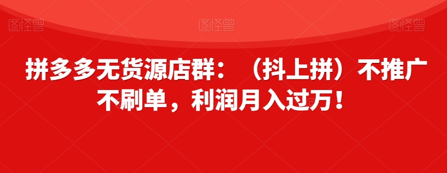 拼多多无货源店群：（抖上拼）不推广不刷单，利润月入过万！【揭秘】-文强博客