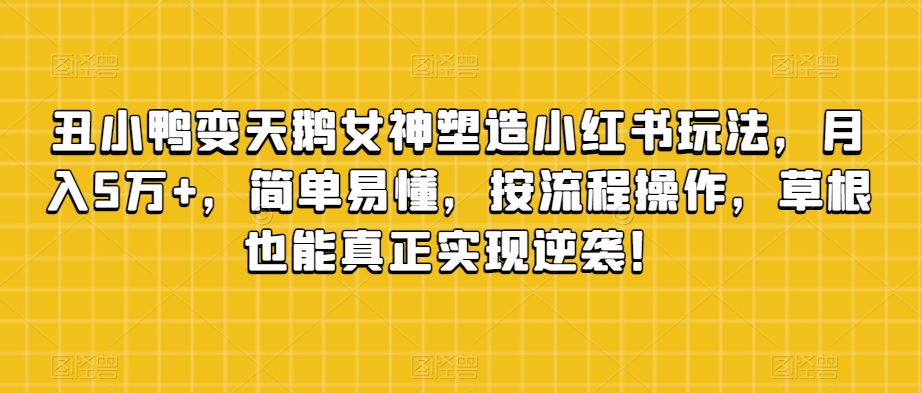 丑小鸭变天鹅女神塑造小红书玩法，月入5万+，简单易懂，按流程操作，草根也能真正实现逆袭！-文强博客