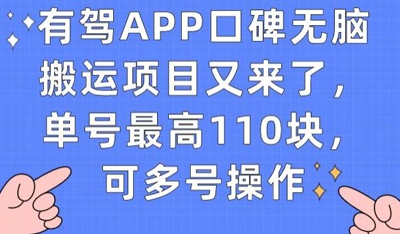 有驾APP口碑无脑搬运项目又来了，单号最高110块，可多号操作-文强博客