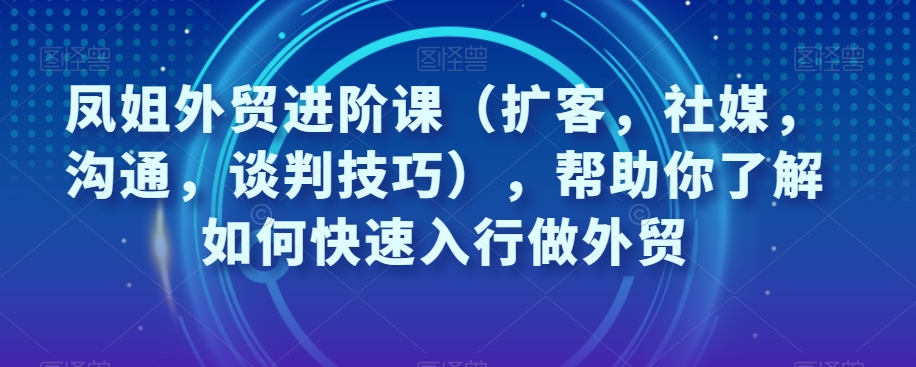 凤姐外贸进阶课（扩客，社媒，沟通，谈判技巧），帮助你了解如何快速入行做外贸-文强博客