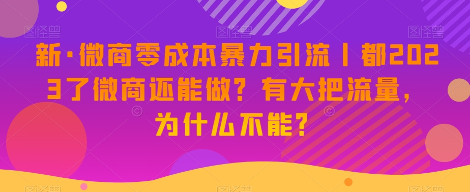 新·微商零成本暴力引流丨都2023了微商还能做？有大把流量，为什么不能？-文强博客