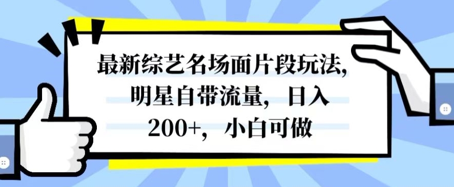 最新综艺名场面片段玩法，明星自带流量，日入200+，小白可做【揭秘】-文强博客