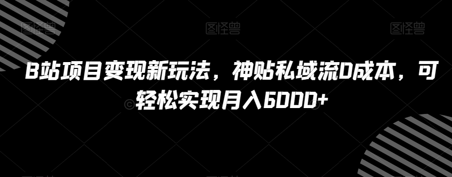 B站项目变现新玩法，神贴私域流0成本，可轻松实现月入6000+【揭秘】-文强博客