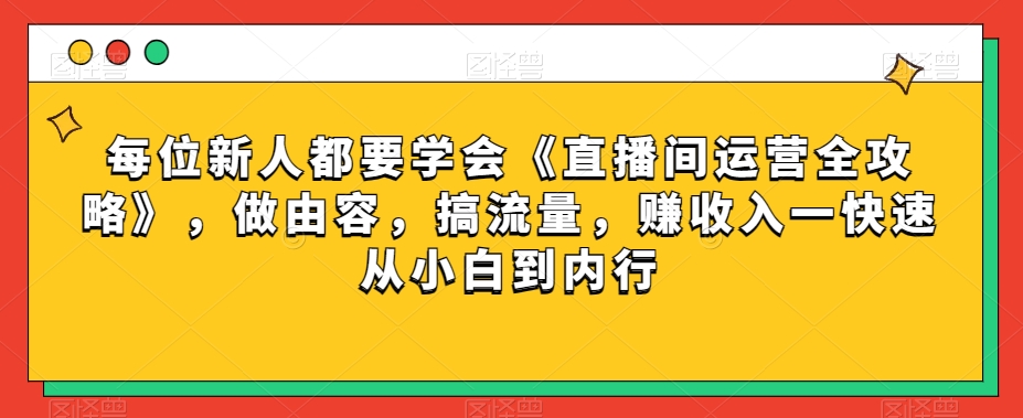 每位新人都要学会《直播间运营全攻略》，做由容，搞流量，赚收入一快速从小白到内行-文强博客