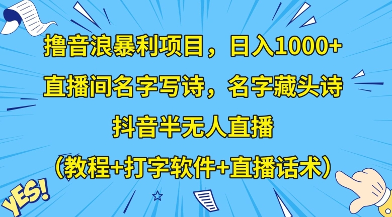 撸音浪暴利项目，日入1000+，直播间名字写诗，名字藏头诗，抖音半无人直播（教程+打字软件+直播话术）【揭秘】-文强博客