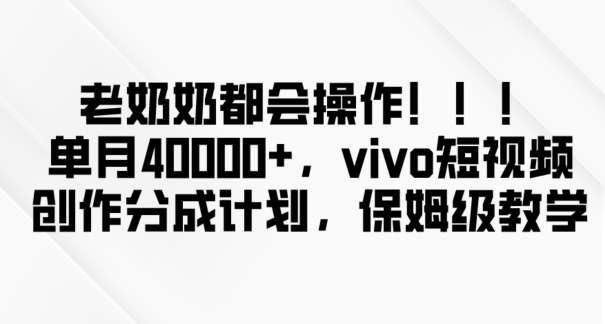 老奶奶都会操作，新平台无脑操作，单月40000+，vivo短视频创作分成计划【揭秘】-文强博客