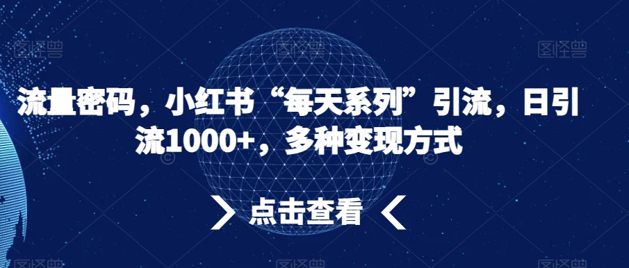 流量密码，小红书“每天系列”引流，日引流1000+，多种变现方式【揭秘】-文强博客