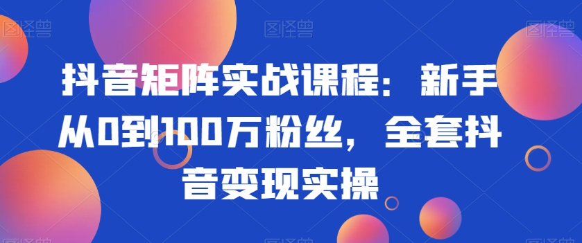 抖音矩阵实战课程：新手从0到100万粉丝，全套抖音变现实操-文强博客