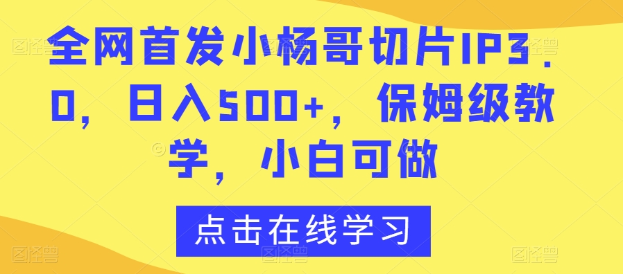 全网首发小杨哥切片IP3.0，日入500+，保姆级教学，小白可做【揭秘】-文强博客