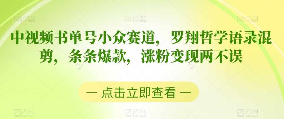 中视频书单号小众赛道，罗翔哲学语录混剪，条条爆款，涨粉变现两不误【揭秘】-文强博客