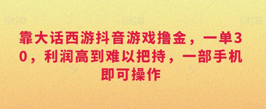 靠大话西游抖音游戏撸金，一单30，利润高到难以把持，一部手机即可操作，日入3000+【揭秘】-文强博客