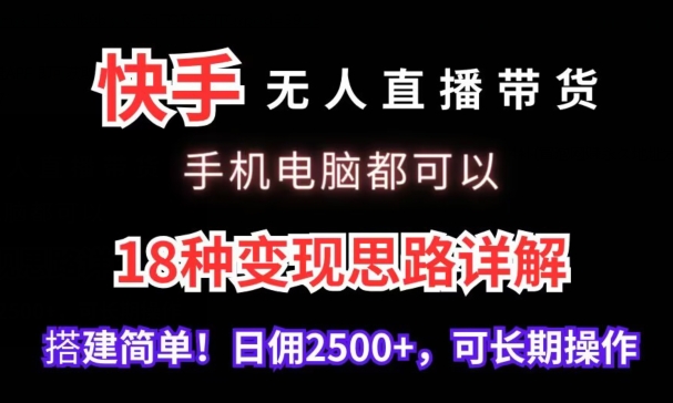 快手无人直播带货，手机电脑都可以，18种变现思路详解，搭建简单日佣2500+【揭秘】-文强博客