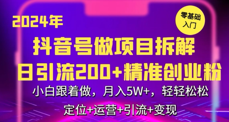 2024年抖音做项目拆解日引流300+创业粉，小白跟着做，月入5万，轻轻松松【揭秘】-文强博客