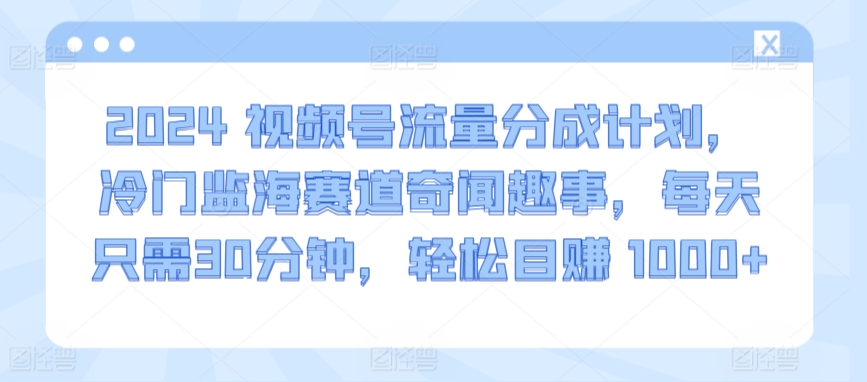 2024视频号流量分成计划，冷门监海赛道奇闻趣事，每天只需30分钟，轻松目赚 1000+【揭秘】-文强博客