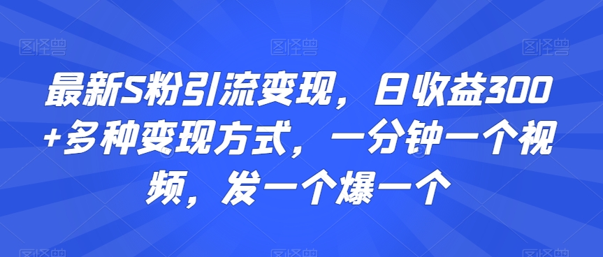 最新S粉引流变现，日收益300+多种变现方式，一分钟一个视频，发一个爆一个【揭秘】-文强博客