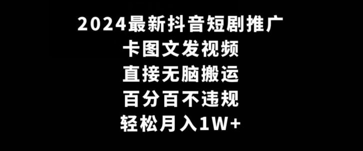 2024最新抖音短剧推广，卡图文发视频，直接无脑搬，百分百不违规，轻松月入1W+【揭秘】-文强博客