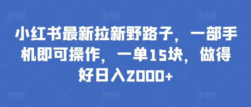 小红书最新拉新野路子，一部手机即可操作，一单15块，做得好日入2000+【揭秘】-文强博客