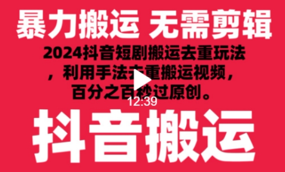 2024最新抖音搬运技术，抖音短剧视频去重，手法搬运，利用工具去重，达到秒过原创的效果【揭秘】-文强博客