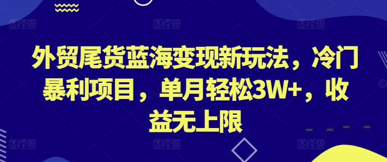 外贸尾货蓝海变现新玩法，冷门暴利项目，单月轻松3W+，收益无上限【揭秘】-文强博客