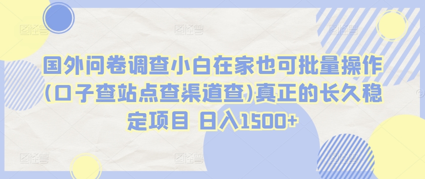 国外问卷调查小白在家也可批量操作(口子查站点查渠道查)真正的长久稳定项目 日入1500+【揭秘】-文强博客