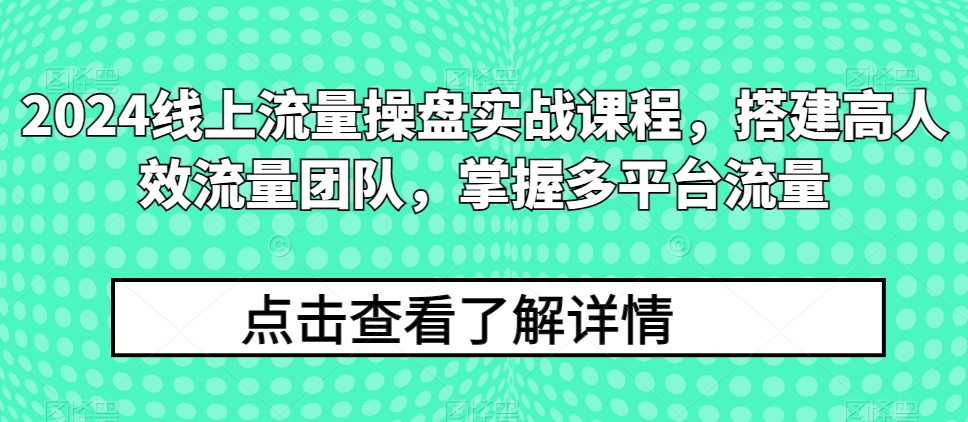 2024线上流量操盘实战课程，搭建高人效流量团队，掌握多平台流量-文强博客