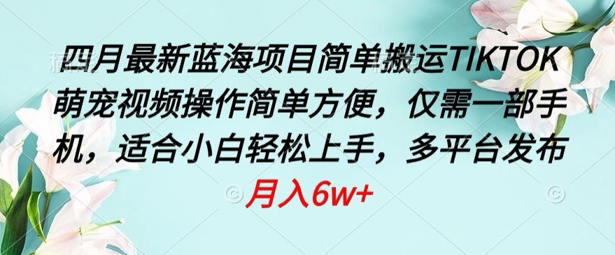 四月最新蓝海项目，简单搬运TIKTOK萌宠视频，操作简单方便，仅需一部手机【揭秘】-文强博客