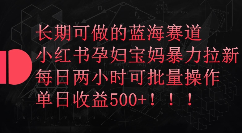 长期可做的蓝海赛道，小红书孕妇宝妈暴力拉新玩法，每日两小时可批量操作，单日收益500+【揭秘】-文强博客