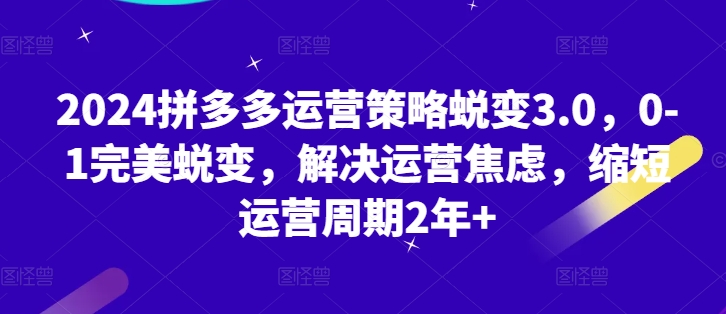 2024拼多多运营策略蜕变3.0，0-1完美蜕变，解决运营焦虑，缩短运营周期2年+-文强博客