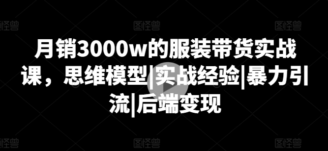 月销3000w的服装带货实战课，思维模型|实战经验|暴力引流|后端变现-文强博客