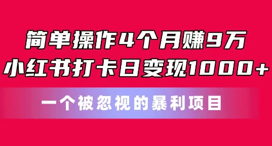 简单操作4个月赚9w，小红书打卡日变现1k，一个被忽视的暴力项目【揭秘】-文强博客