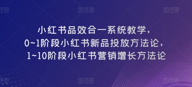 小红书品效合一系统教学，​0~1阶段小红书新品投放方法论，​1~10阶段小红书营销增长方法论-文强博客