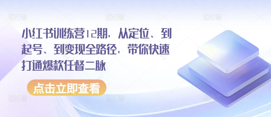 小红书训练营12期，从定位、到起号、到变现全路径，带你快速打通爆款任督二脉-文强博客