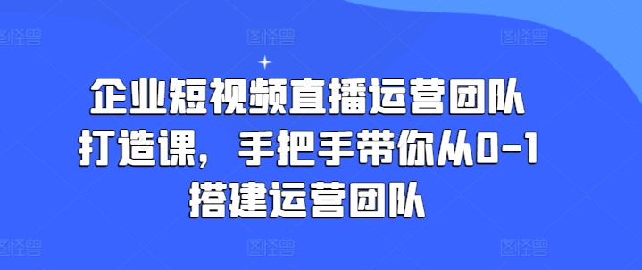 企业短视频直播运营团队打造课，手把手带你从0-1搭建运营团队-文强博客