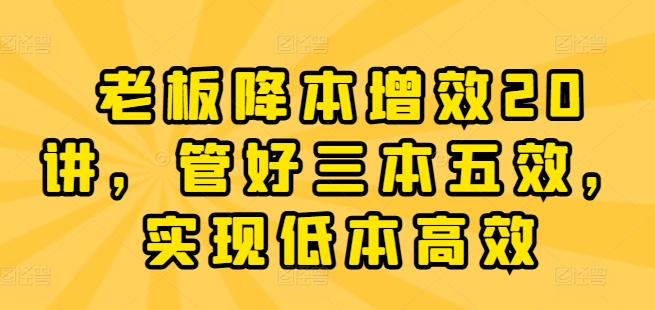 老板降本增效20讲，管好三本五效，实现低本高效-文强博客