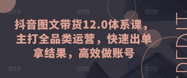 抖音图文带货12.0体系课，主打全品类运营，快速出单拿结果，高效做账号-文强博客