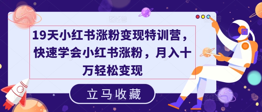 19天小红书涨粉变现特训营，快速学会小红书涨粉，月入十万轻松变现-文强博客